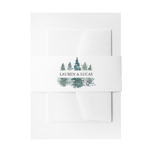 Bandeau De Faire-part Aquarelle Green Pine Trees Forêt Rustique Mariage (Devant example)