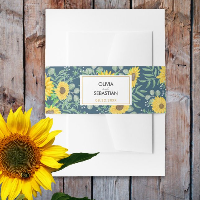 Bandeau De Faire-part Aquarelle Jaune Fleurs de soleil Marine Mariage bl (Créateur téléchargé)