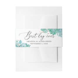 Bandeau De Faire-part Aquarelle menthe à fleurs succulent. Mariage préci