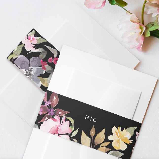 Bandeau De Faire-part Aquarelle noire Elégante Belle Mariage (Créateur téléchargé)