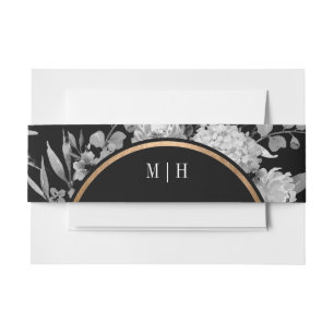 Bandeau De Faire-part Aquarelle noire et blanche moderne Monogramme flor