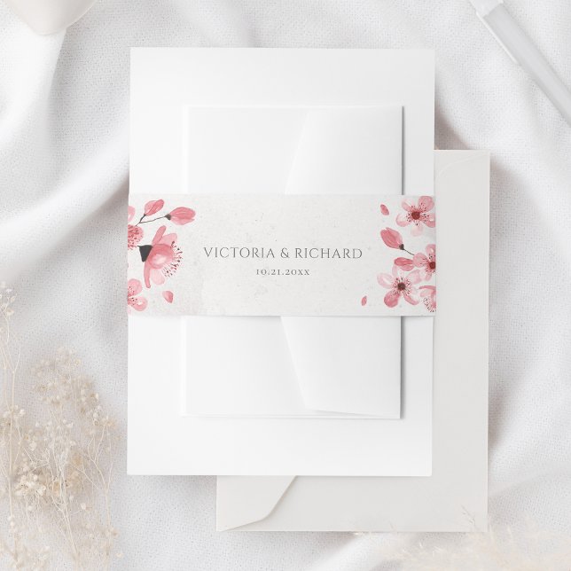 Bandeau De Faire-part Aquarelle rose cerisier Mariage floral (Créateur téléchargé)