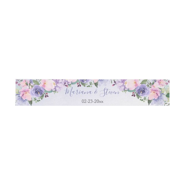 Bandeau De Faire-part Aquarelle rose et violet Mariage floral (Plat)
