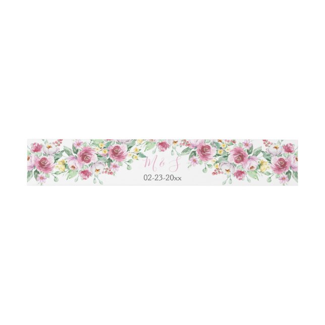 Bandeau De Faire-part Aquarelle rose jaune Mariage Floral (Plat)