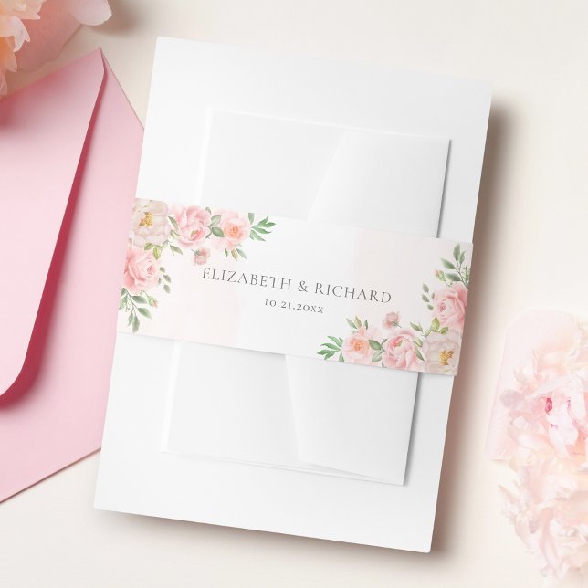 Bandeau De Faire-part Aquarelle rose pâle Mariage de verdure Florale (Créateur téléchargé)