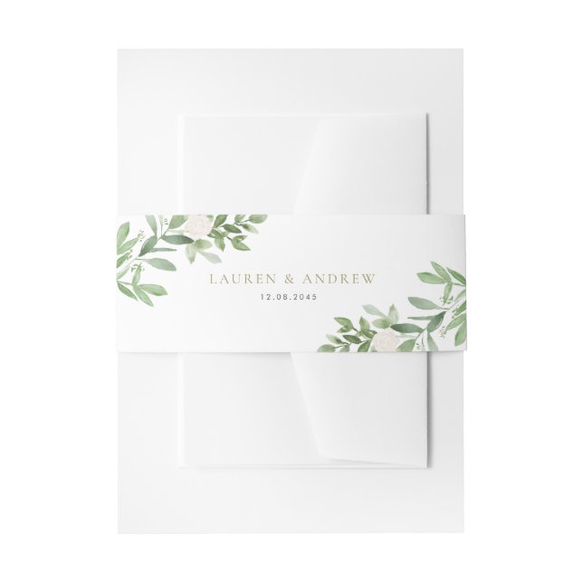 Bandeau De Faire-part Aquarelle vert et fleurs blanches Mariage (Devant example)
