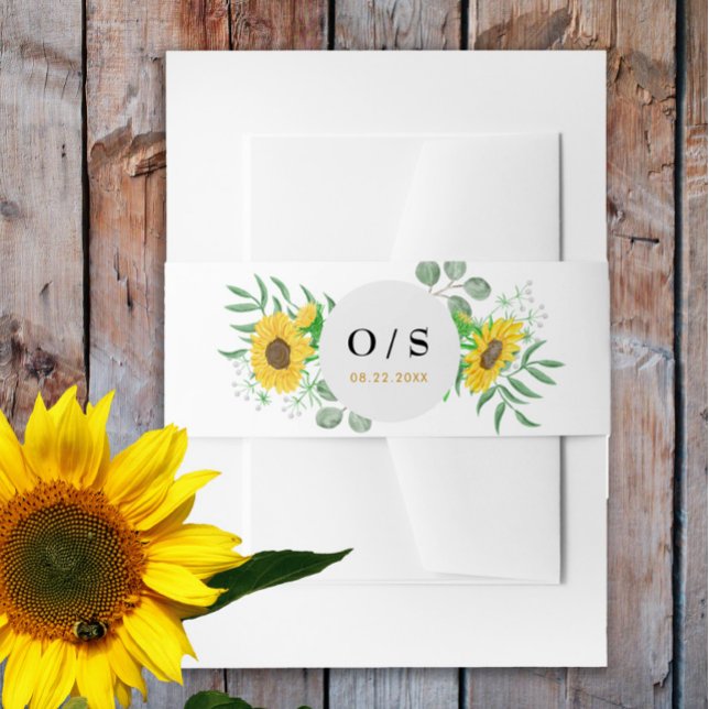 Bandeau De Faire-part Aquarelle Yellow Sunflowers Monogramme Mariage (Créateur téléchargé)