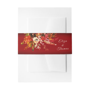 Bandeau De Faire-part Automne Floral Burnt Red Invitation Bande Belly