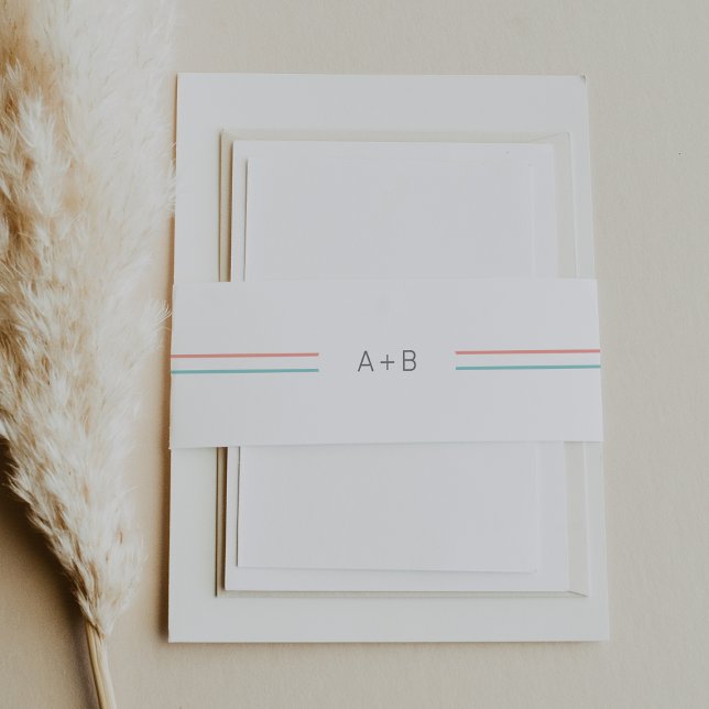 Bandeau De Faire-part AVERT Corail simple et Mariage Monogramme Turquois (AVERY Simple Coral and Teal Monogram Wedding Invitation Belly Band)