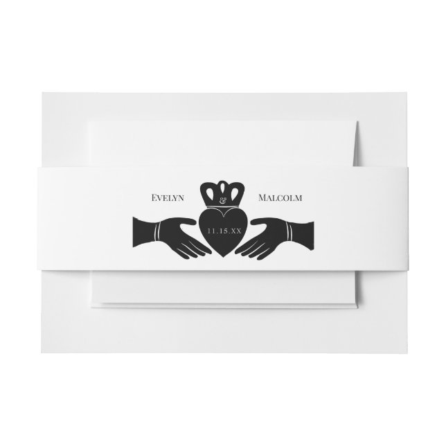 Bandeau De Faire-part Bague de Claddagh irlandais Simple Mariage noir et (Devant Example)