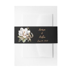 Bandeau De Faire-part Bagues Mariages Magnolia Or et Noir