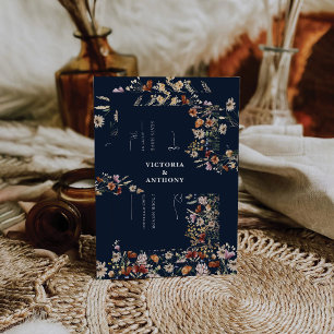 Bandeau De Faire-part Bande de Mariages Fleurs sauvages de la Marine Blu