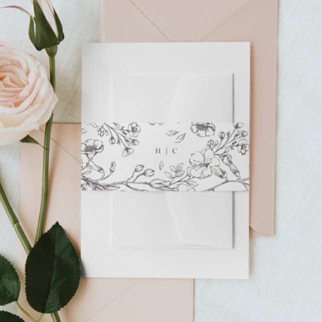 Bandeau De Faire-part Beau Mariage à croquis de Monogramme Floral (Créateur téléchargé)
