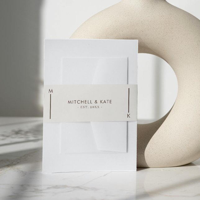 Bandeau De Faire-part Beige Brown simple ligne Mariage (Beige Brown Simple Line Monogram Wedding Invitation Belly Band)