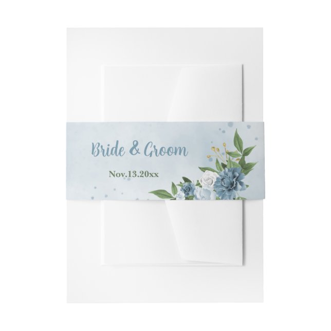 Bandeau De Faire-part belle couleur bleue fleurs verdure mariage (Devant example)