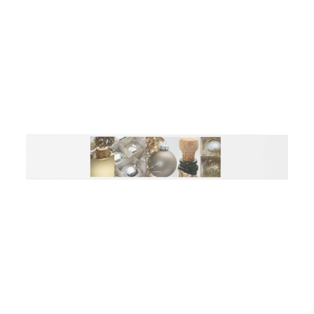 Bandeau De Faire-part Black Collage Christmas, White and Gold (Plat)