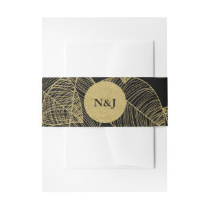 Bandeau De Faire-part Black & Gold Faux Feuille Mariage moderne