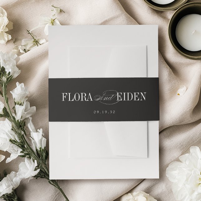 Bandeau De Faire-part Black Simple Elegant Timeless Typography Wedding (Black Simple Elegant Timeless Typography Wedding Invitation Belly Band)