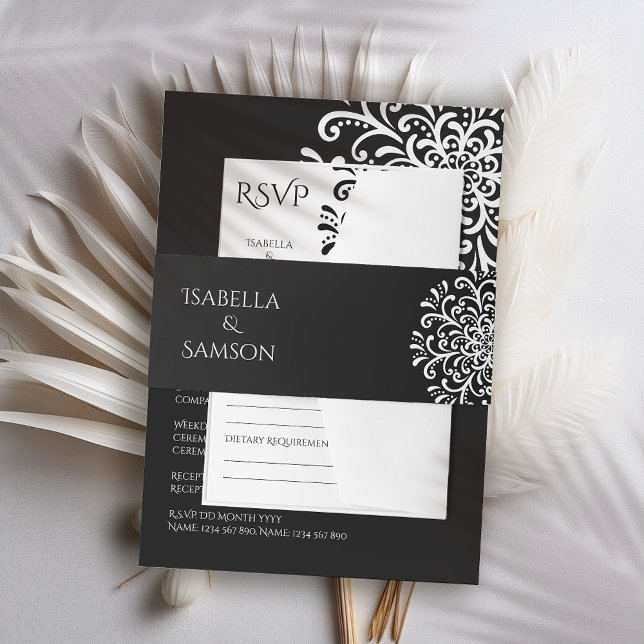 Bandeau De Faire-part Blanc Whimsical sur le Mariage Flourish Noir (Créateur téléchargé)