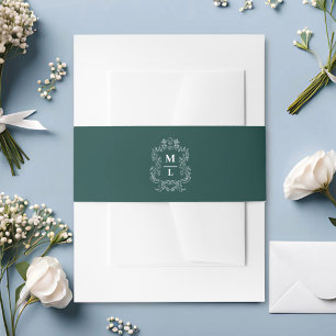 Bandeau De Faire-part Blason Botanique Monogramme Vert Chasseur Mariage
