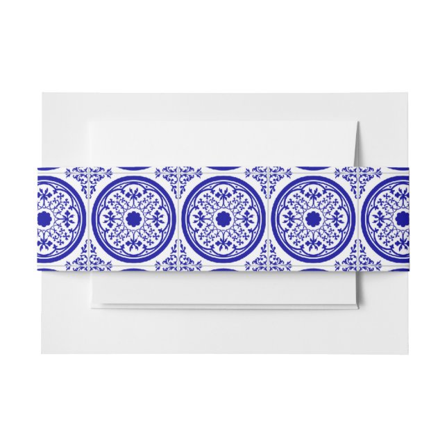 Bandeau De Faire-part Bleu blanc Motif carrelage gothique (Devant Example)