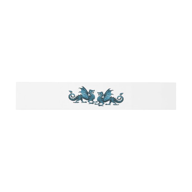 Bandeau De Faire-part Bleu Elegant Dragons Mariage Belly Bandes (Plat)