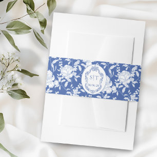 Bandeau De Faire-part Bleu Floral Chinois Monogramme Toile de Jouy