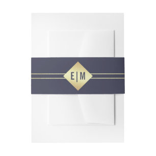 Bandeau De Faire-part Bleu Marine   Mariage or