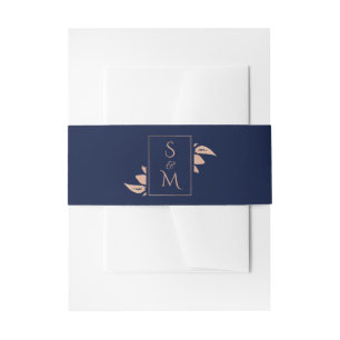 Bandeau De Faire-part Bleu Marine Mariage Rose Gold Foliage