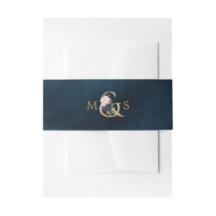 Bandeau De Faire-part Bleu marine rose blush rose botanique