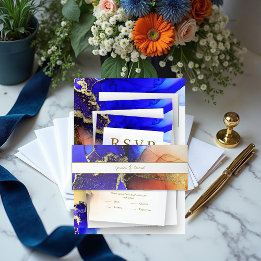 Bandeau De Faire-part Bleu Orange Personnalisé Encre d'alcool Invitation