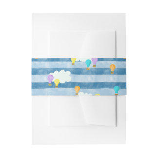 Bandeau De Faire-part Bleu, rayé, montgolfière et nuages