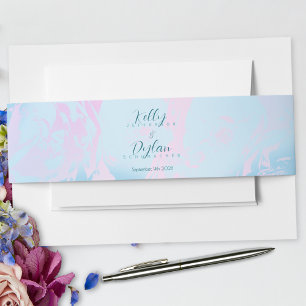 Bandeau De Faire-part Bleu romantique Rose pêche Abstrait Floral Pastel