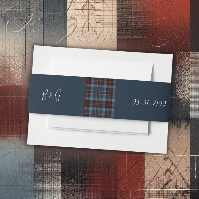 Bandeau De Faire-part bleu rustique écossais celtique mariage tartan (Créateur téléchargé)