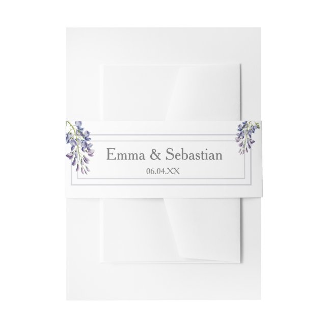Bandeau De Faire-part Blue Floral Invitation Belly Band (Devant example)