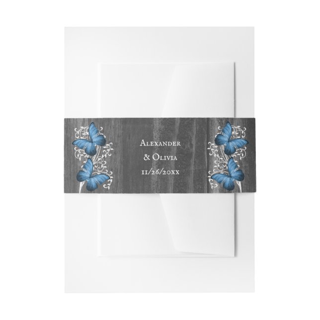 Bandeau De Faire-part Blue Rustic Butterfly Wedding Inviter Belly Band (Devant example)