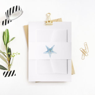 Bandeau De Faire-part Blue Starfish Belly Band, Beach Wedding