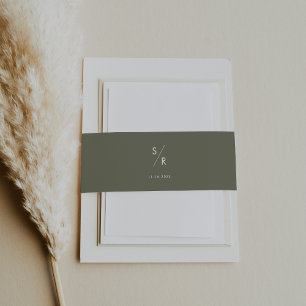 Bandeau De Faire-part Boho Chic Olive Vert Monogramme Mariage