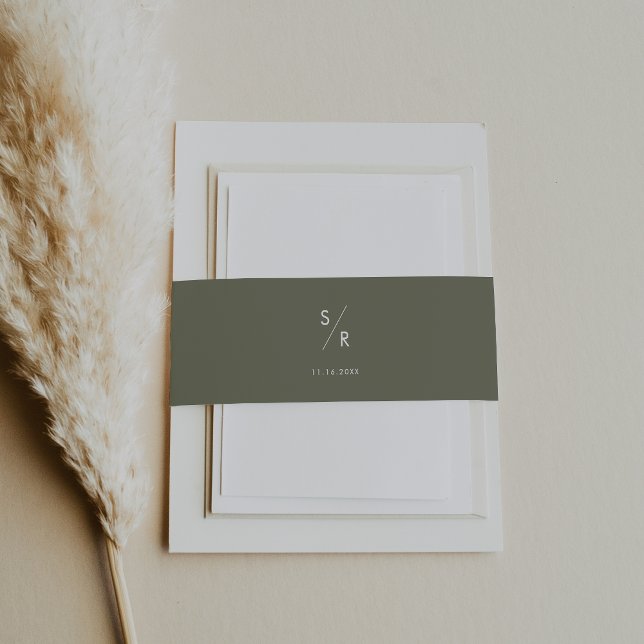 Bandeau De Faire-part Boho Chic Olive Vert Monogramme Mariage (Créateur téléchargé)