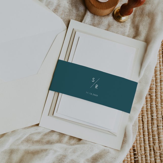 Bandeau De Faire-part Boho Chic Turquoise Monogramme Mariage (Créateur téléchargé)