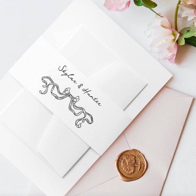 Bandeau De Faire-part Boho Doodle manuscrit rétro noir blanc Mariage (Créateur téléchargé)