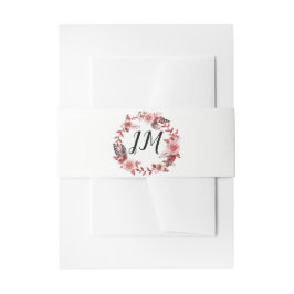 Bandeau De Faire-part Boho Feather Bourgogne Rose Wreath Monogramme