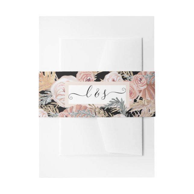 Bandeau De Faire-part BOHO Floral Pampas Grass Black Aquarelle Verdure (Devant example)