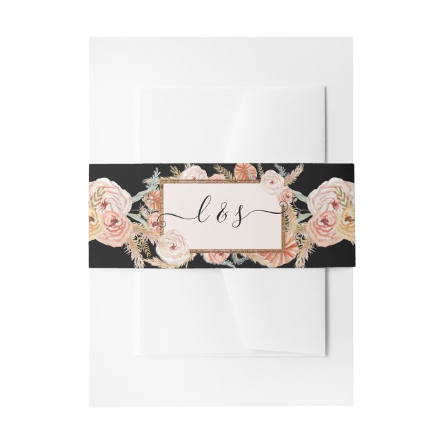 Bandeau De Faire-part BOHO Floral Pampas Grass Rose Gold Black (Devant example)