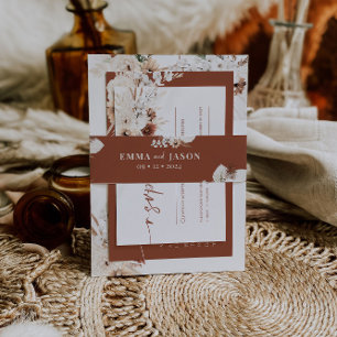 Bandeau De Faire-part Boho Pampas Grass Terracotta Invitation Belly Band