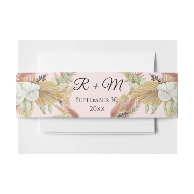 Bandeau De Faire-part BOHO Pampas Rustique Blanc Blush Floral Palms (Devant Example)