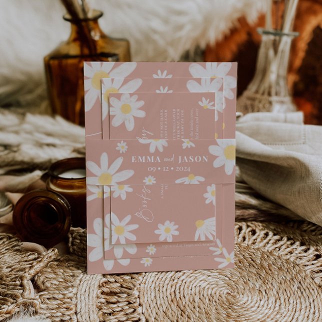 Bandeau De Faire-part Boho Pink Daisy Flower Invitation Belly Band (Créateur téléchargé)