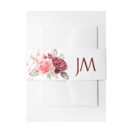 Bandeau De Faire-part Boho Roses plumes lumières Monogramme Mariage