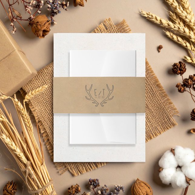 Bandeau De Faire-part Boho Rustique Antlers Mariage Kraft Paper ID1109 (Créateur téléchargé)