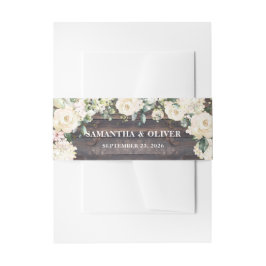 Bandeau De Faire-part Bois rustique vert rose blanche roses mariage flor